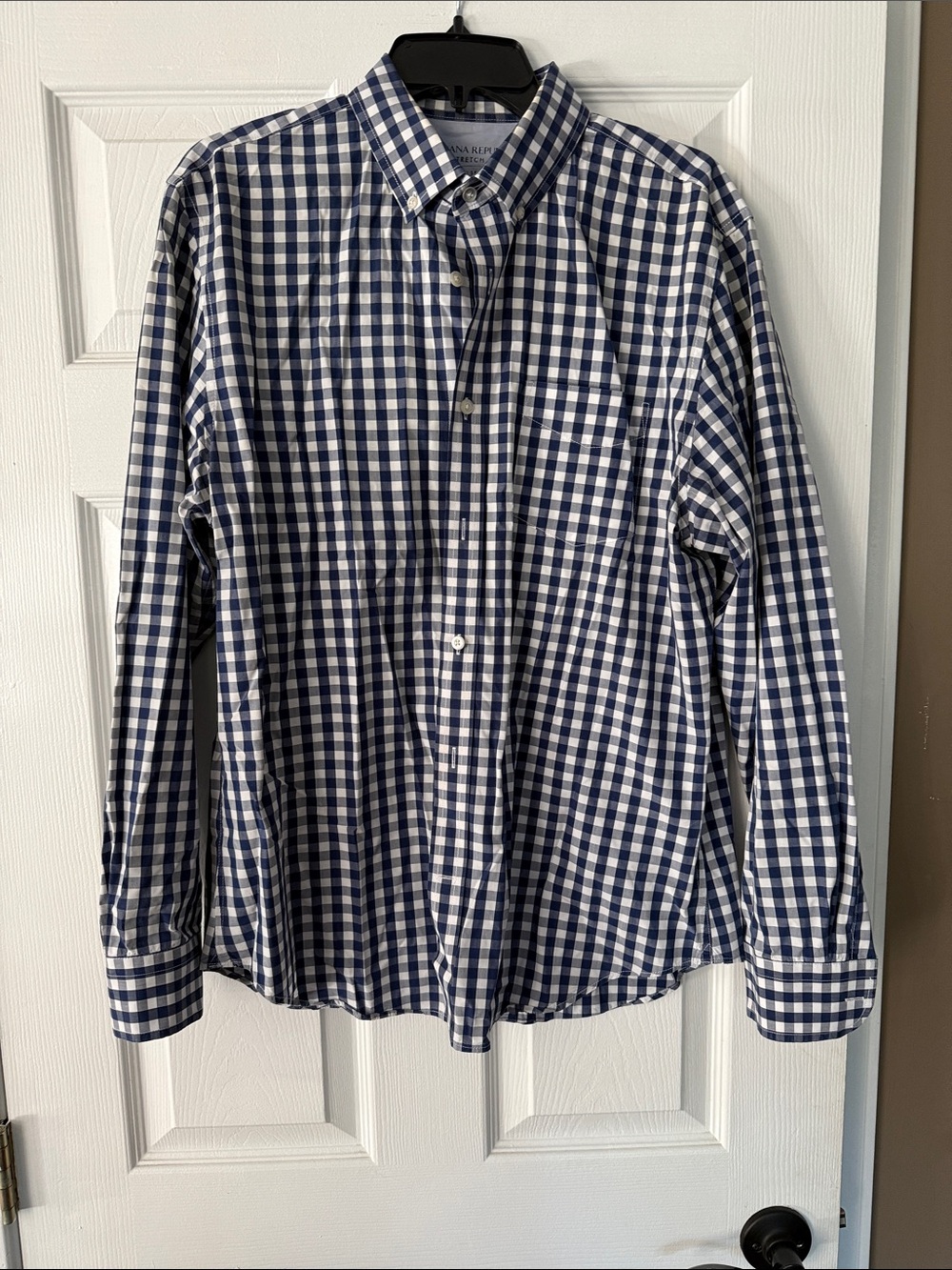 Banana Republic Navy and White Gingham Button-Down Shirt